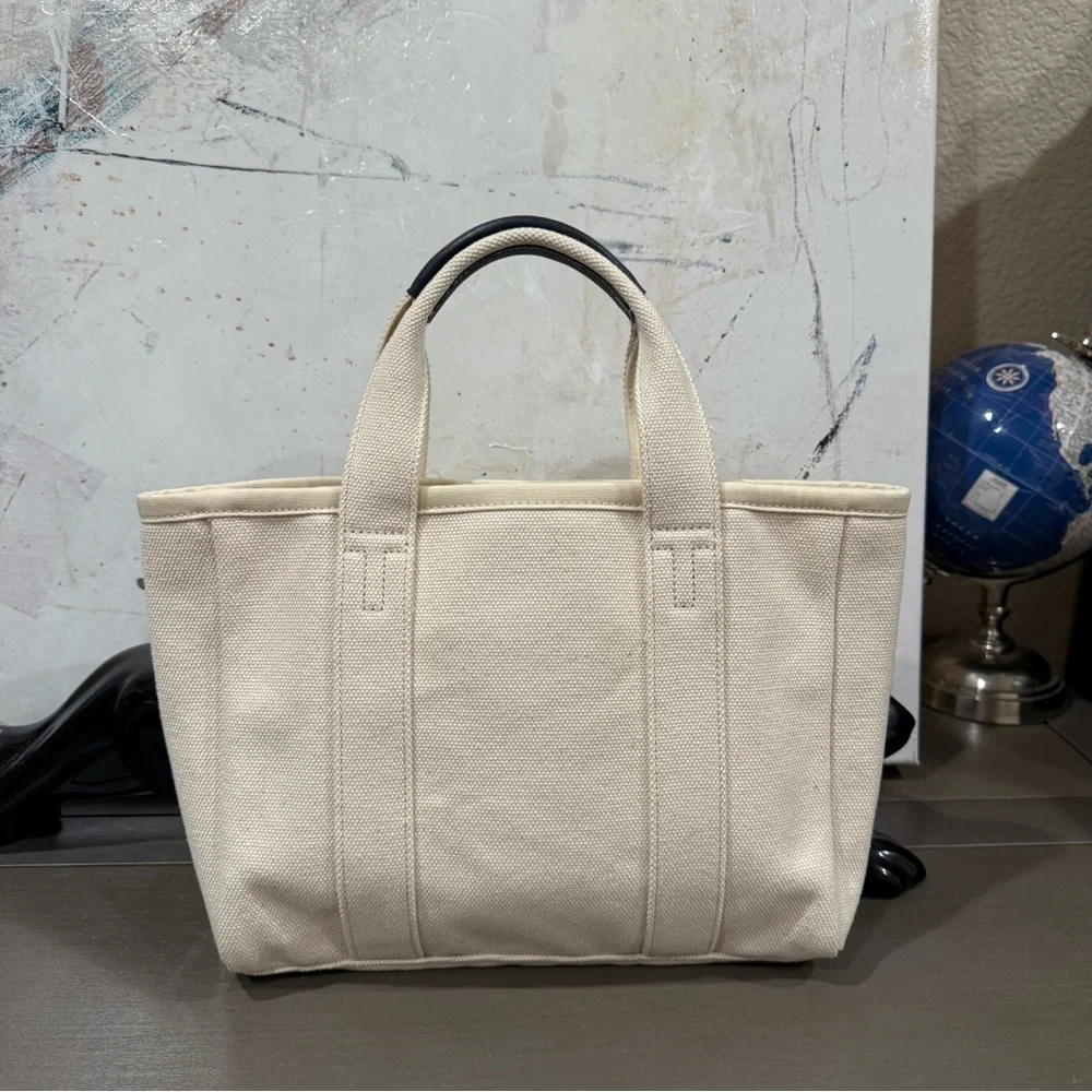 NEW!! Tory Burch Small Mercer Street Tote Canvas Ivory Logo  Authenticated